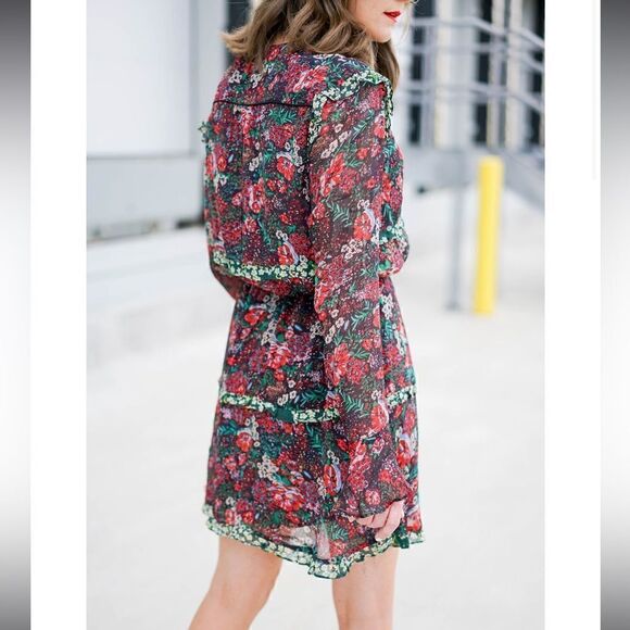 Scotch & Soda Mixed Print Leopard and Florals Dress Bell Sleeves Ruffles - Picture 2 of 13